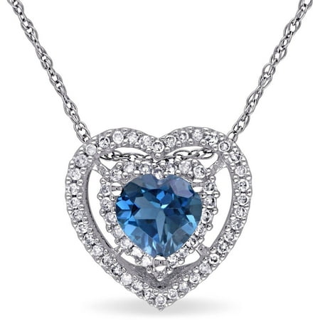 Tangelo 1 Carat T.G.W. Blue Topaz and 1/5 Carat T.W. Diamond 10kt White Gold Triple-Heart Pendant, 17