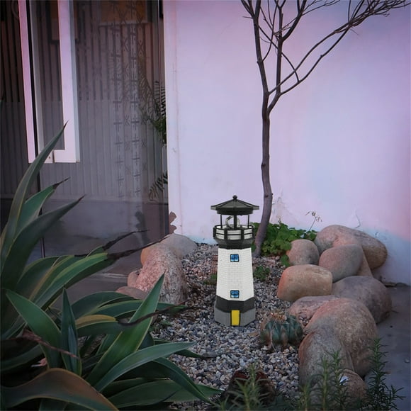 Solar Light Tower - 14 Inch Tall Light House With Rotating LED Lights - 360 Degree Rotating Light Tower Decoration Outdoor Garden Patio Decoration