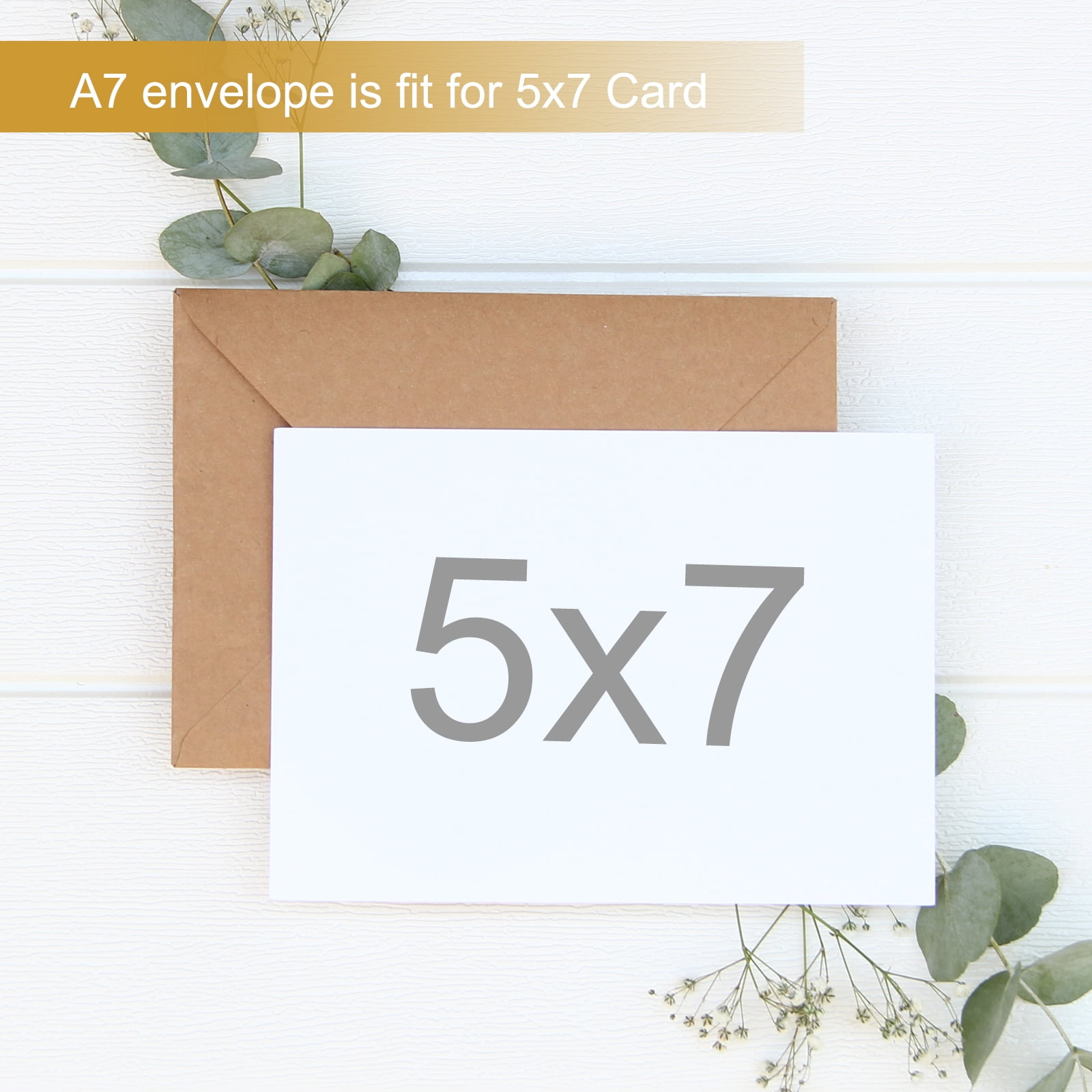Uxcell 50 Pack A7 Envelopes, 5x7 Card V Flap Envelope Round Edge Valentine Envelopes with Gold Border for Office Wedding Card Invitations Graduation Party Gift, Beige