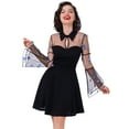 thumbnail image 5 of IBTOM CASTLE Women's Vintage 1950s Cocktail Party Prom Tea Dress Summer Long Bell Sleeve Retro flared A-line Swing Casual Dresses S Black - Butterfly, 5 of 7