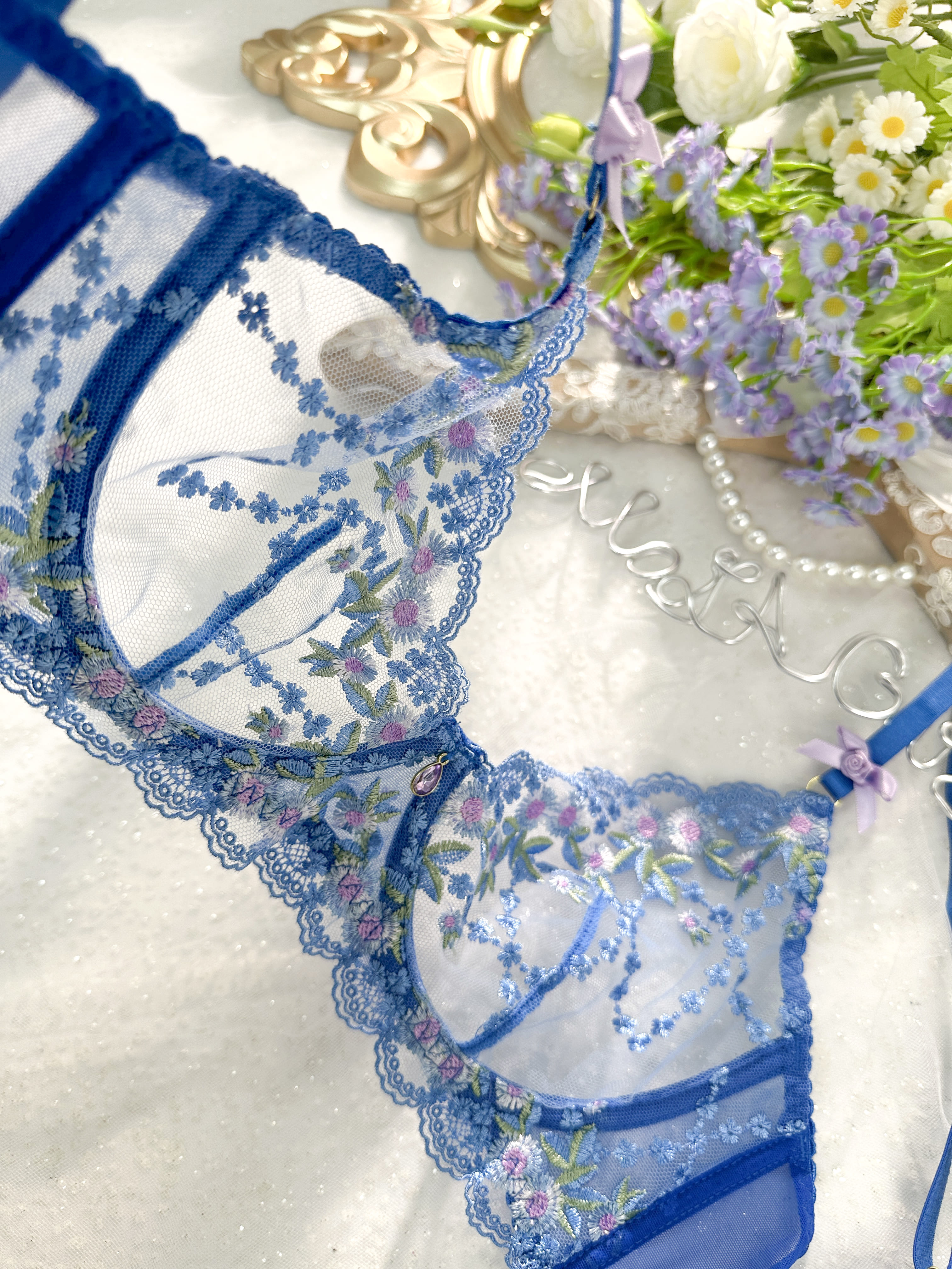 Nautical Nights Blossom Lingerie Set (BLUE, M)