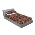 thumbnail image 2 of Ethnic Fitted Sheet & Pillow Sham Set, Oriental Traditional Style Floral Drawing Forms Geometric Themed Print, Decorative Printed 2 Piece Bedding Decor, Twin, Raspberry Beige Black, by Ambesonne, 2 of 2