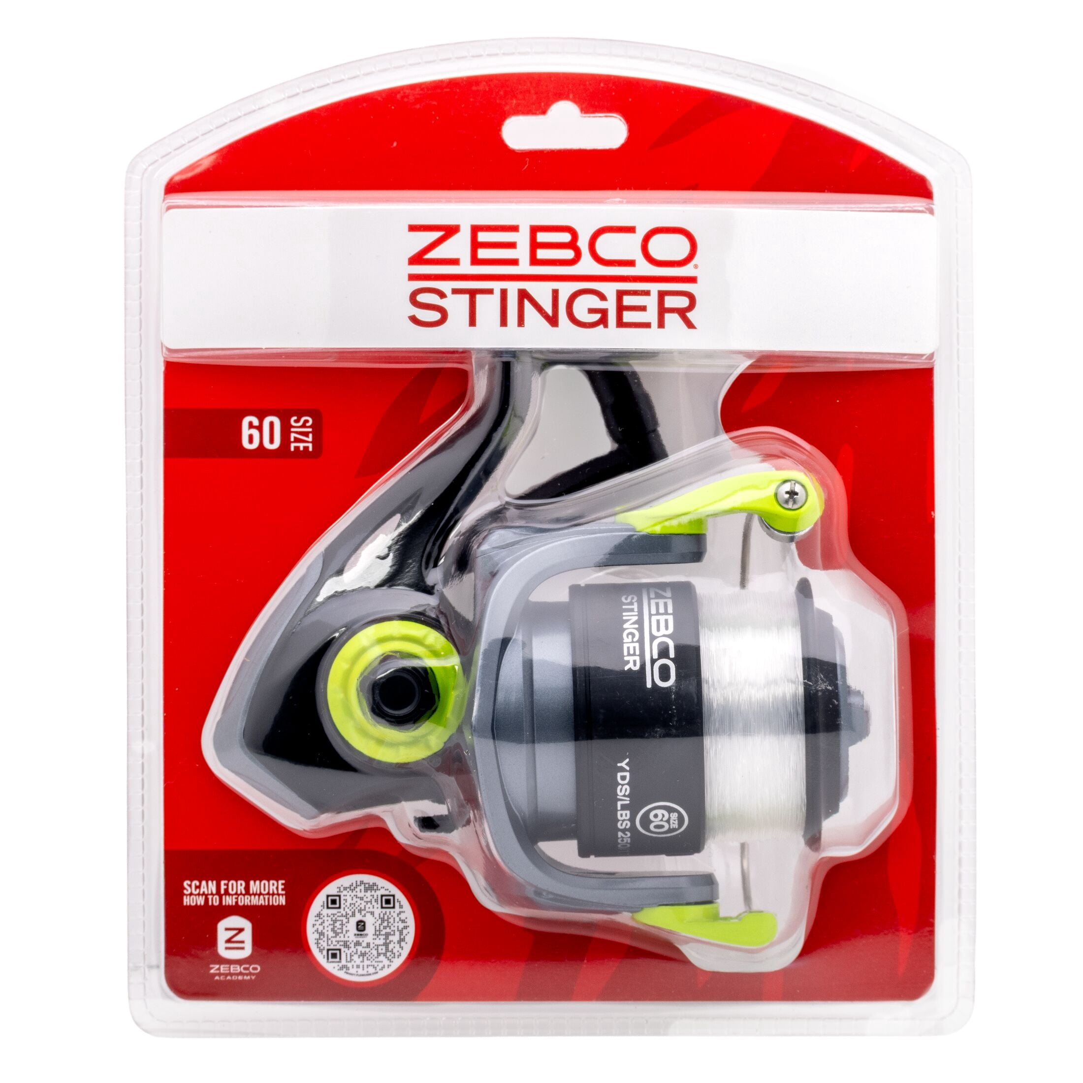 Zebco Stinger Spinning Fishing Reel, Size 60, 5.0:1 Gear Ratio, 1+1 Bearings, 17-Pound Line (Clam Packaging)