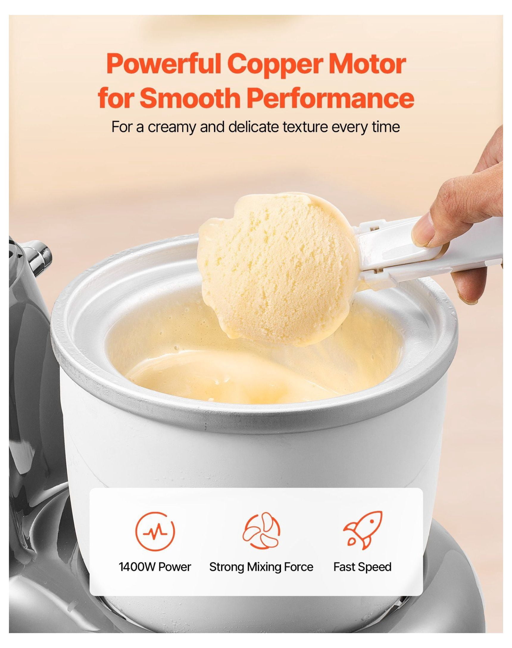 Electric Ice Cream Maker, 1.8 Qt Frozen Yogurt Machine with Digital Timer, 6-Speed, Includes Mixing Paddle & Dough Hook, for Sorbet, Gelato, Grey