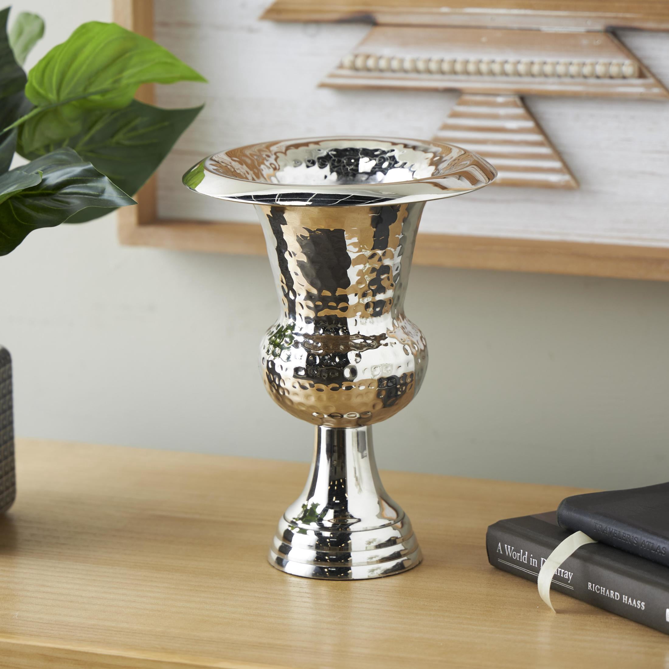 DecMode 11" Goblet Inspired Hammered Silver Aluminum Metal Vase