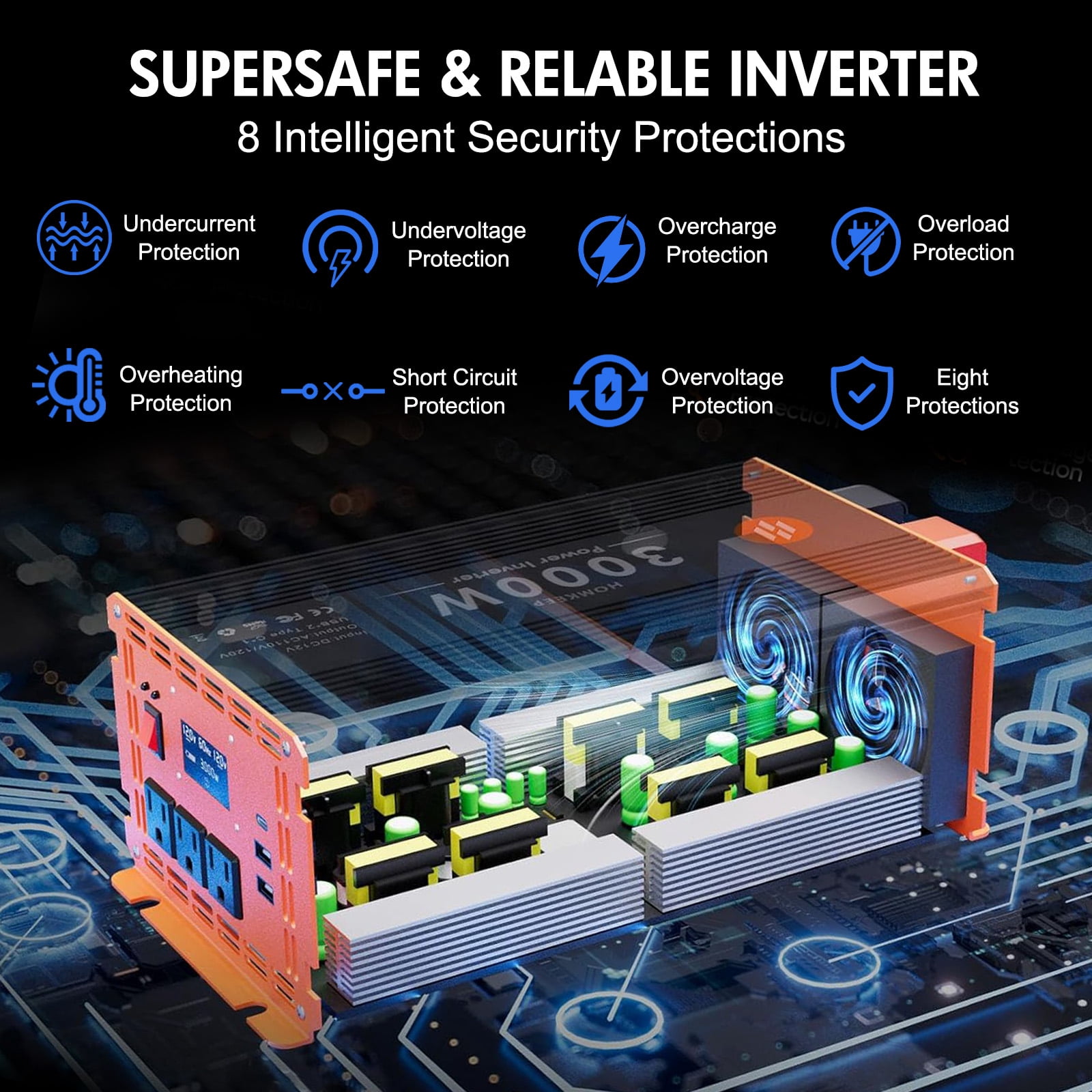 3000 Watt Power Inverter  12V DC to 110V/120V AC Converter Car Inverter with LCD Display & Remote Control
