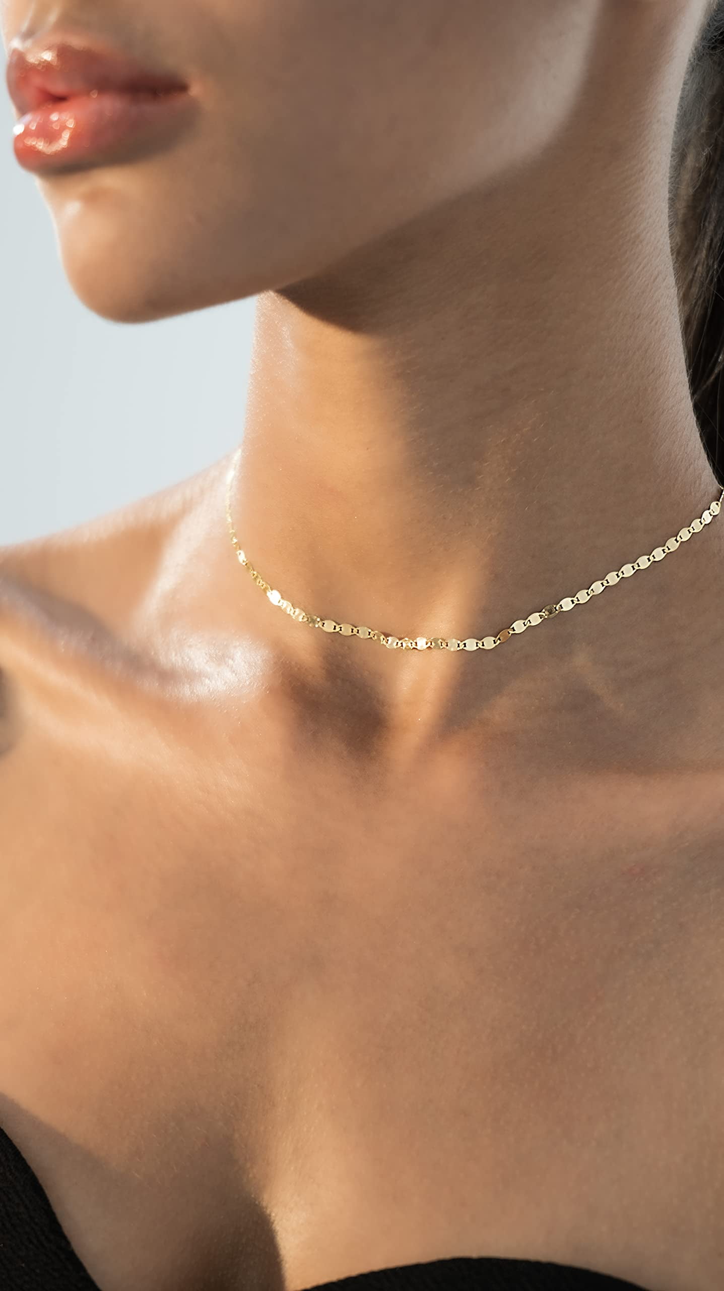 Miabella 18K Gold Over 925 Sterling Silver Figaro, Beaded Singapore, Sparkle, Cuban Link Chain, Adjustable Choker Necklace for Women Made in Italy (Sparkle, Length 13+2 Inches)