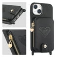 thumbnail image 1 of SaniMore Case for iPhone 14 Plus (6.7" 2022), [Crossbody Adjustable Lanyard Zipper Wallet Card Slots] PU Leather Luxury Love Heart Kickstand Magnetic Car Mount Wallet Cover foe Girls Women, Black, 1 of 11