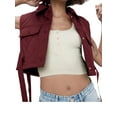 thumbnail image 1 of VISgogo Chaleco con cuello vuelto para mujer, tops cortos sin mangas de color liso con botones, verde militar/negro/marrón/rojo vino VISgogo  moda, 1 of 9