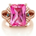 thumbnail image 2 of Gem Stone King 18K Rose Gold Plated Silver Pink Created Sapphire and Blue Diamond Engagement Ring for Women (10.03 Cttw, Gemstone September Birthstone, Emerald Cut 14X10MM, Size 5), 2 of 5