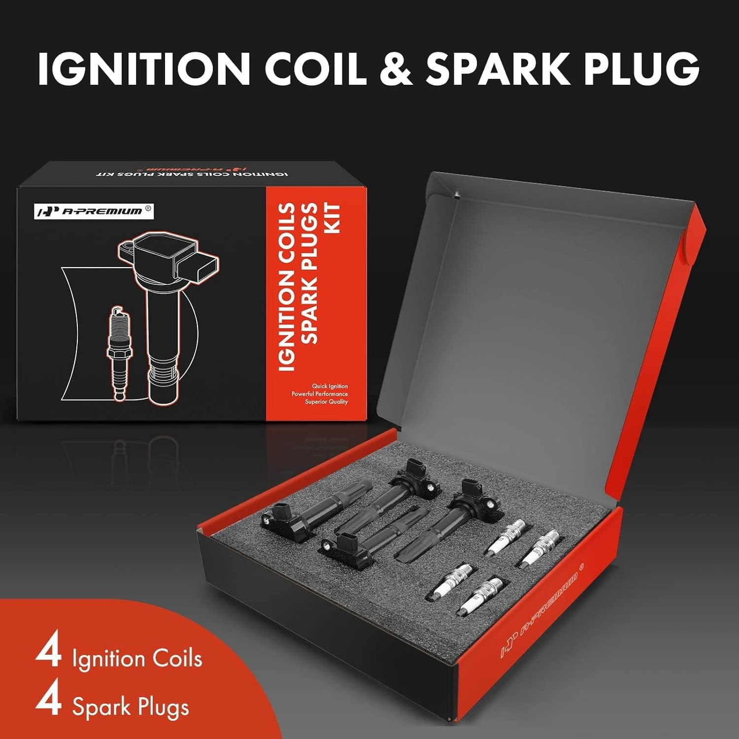 A-Premium Ignition Coils and Spark Plugs Kits Compatible with Subaru Outback 2010-2012, Legacy 2010-2012, 2.5L, Replace# 22433AA620, BKR6EGP 4-PC Set