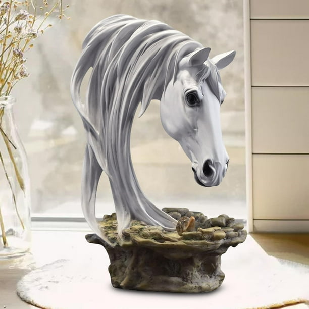 Estatua de cabeza de caballo, colección de escultura de caballo, adorno decorativo para estantería, decoración de dormitorio, regalo de inauguración Blanco