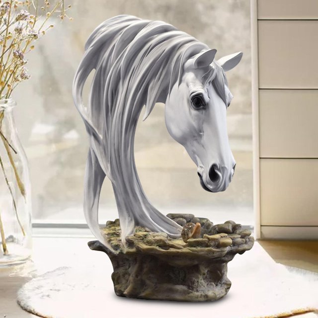 Estatua de Cabeza de Caballo Macarena Adorno de Escritorio Escultura de Busto Blanco