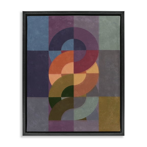 Stupell Industries Modern Interlocking Circles Abstract Painting Black Floater Framed Canvas Art Print Wall Art, 17 x 21