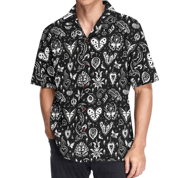 joogoo Men's Hawaiian Shirt Butterfly Bohomia Short Sleeve Casual Button Down Shirts M