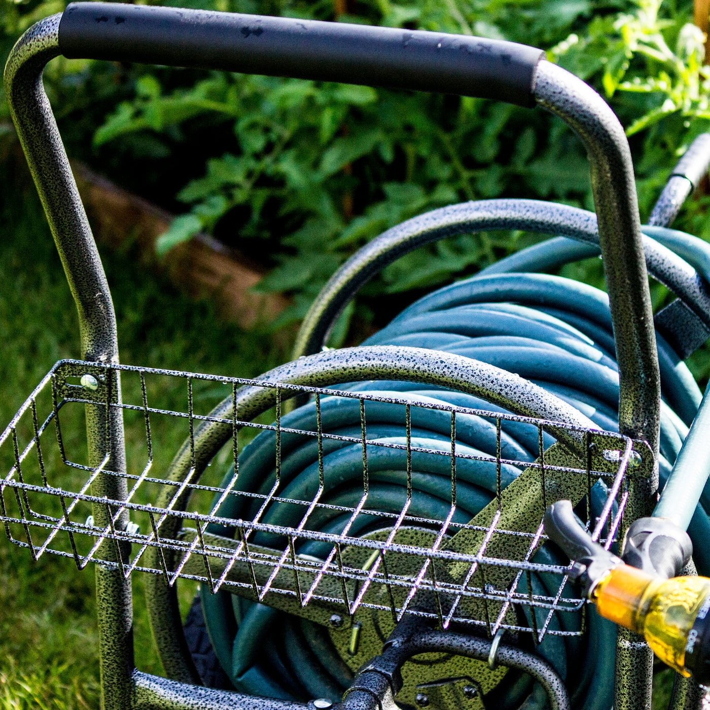 Backyard Expressions Commercial Four Wheel Hose Reel Cart - Heavy Duty Rolling Hose Caddie for Gardening - 350 Ft Hose Capacity