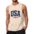 thumbnail image 2 of Men's Patriotic Sleeveless Shirt with USA Lettering and Flag Print Featuring Breathable Fabric for Hot Weather Beach Walks&nbsp; Beige L, 2 of 4