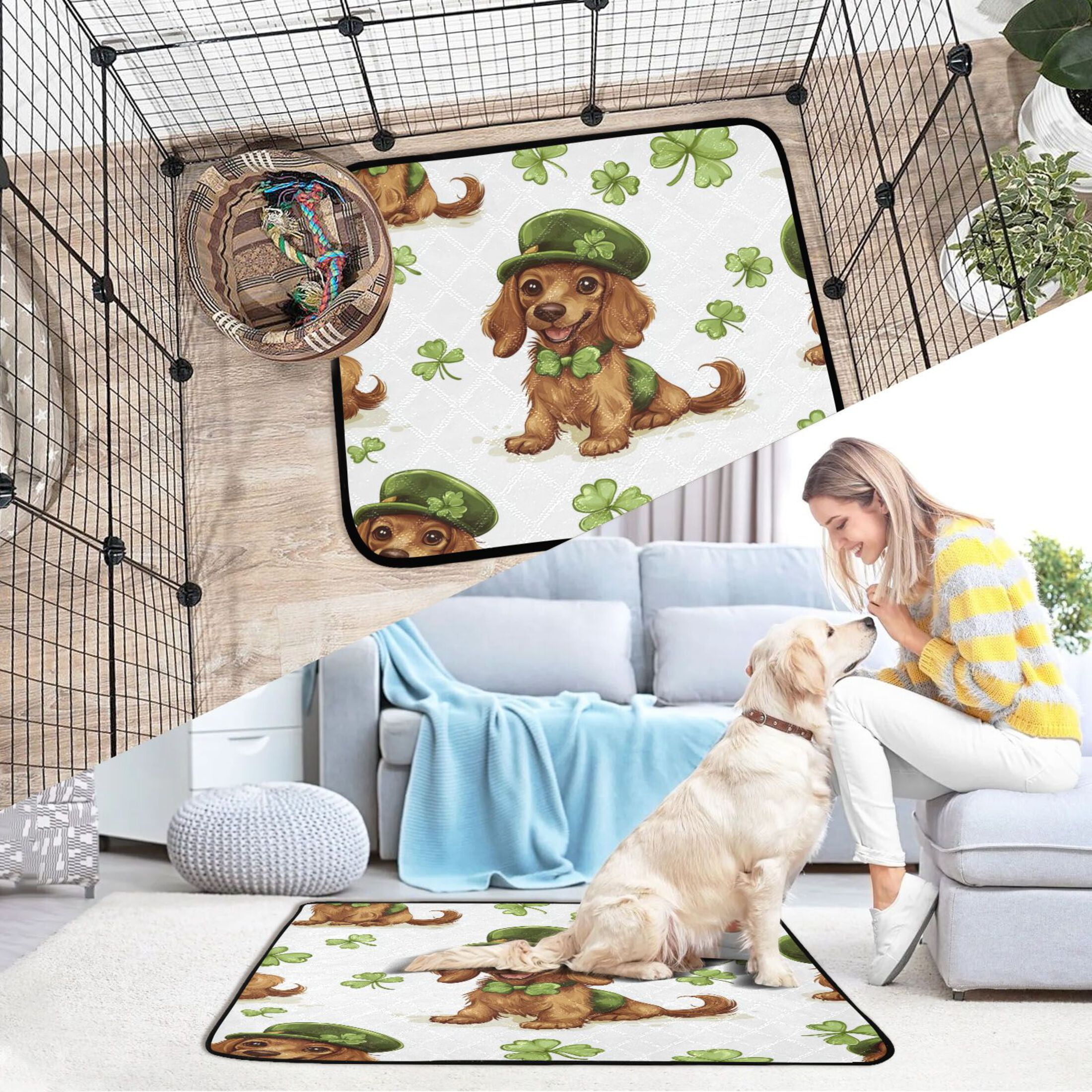 Qxltty St Patricks Dachshund in A Shamrock Hat Pattern Cat litter Pads Pet Set of 3 Diaper Mats Center Anti-leakage Layer Absorbent Soft and Comfortable