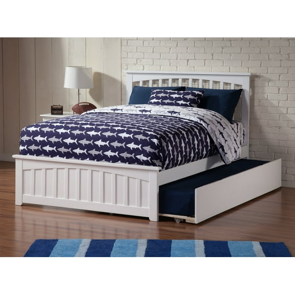AFI Mission Queen Platform Bed with Wood Headboard Footboard & Twin XL Trundle, White