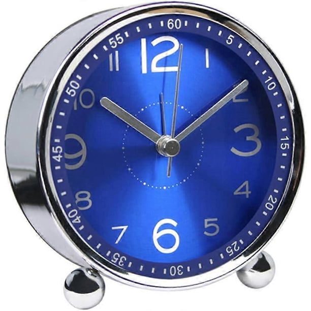 4 Inch Silent Metal Alarm Clock Morning, Retro Sound Alarm, Battery Powered Electromechanical Alarm Clock, Travel Clock (Blue)
