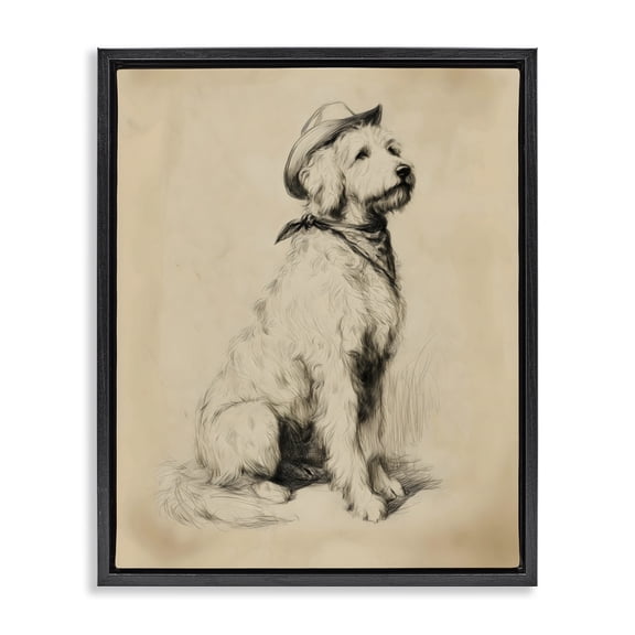 Stupell Industries Cowboy Goldendoodle Sketch Black Framed Floater Canvas Wall Art, design by Arlington Prints