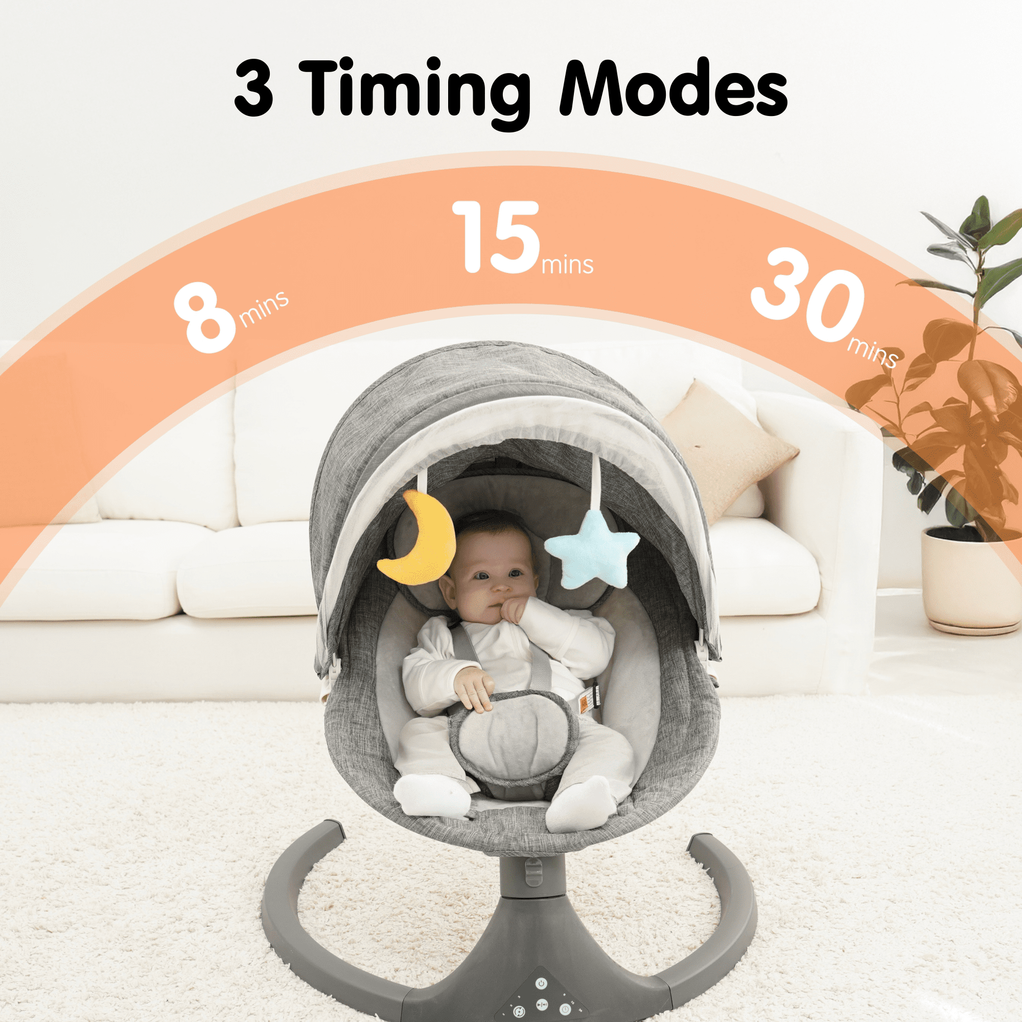 Aprpink 5 in 1 Large Baby Swing Bouncer with Rocking, Mosquito Net&Cute Toys Gray Striped for Toddler, 1 Count