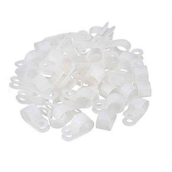 100PCS White Nylon R-Type Cable Clamp Cable Organizer Cord Clips for Cable Management (1/4 Inch /6.35mm Diameter)