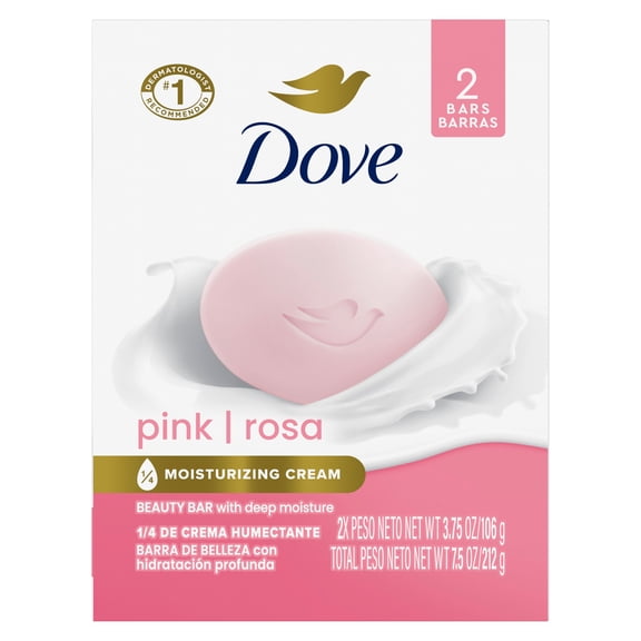 Dove Beauty Bar Soap For Soft, Smooth Skin, Pink Rosa, Cleans & Moisturizes, 3.75 oz 2 Bars
