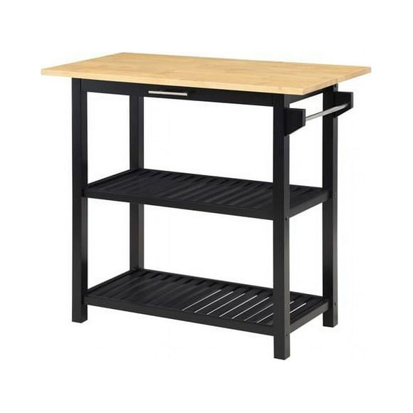 Convenience Concepts 802255BBBL Designs2Go 3 Tier Butcher Block Kitchen Prep Island with Drawer, Black