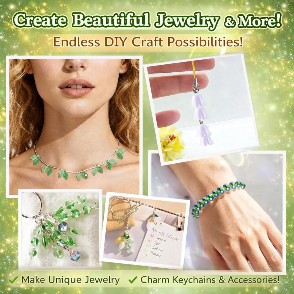 2026 Upgrade 5500 Pcs DIY Beaded Plant Kit, Green Beads for Beaded Plants, Forever Plant Kit for DIY Plant Making, Leaf Beads for Jewelry Making, for Jewelry Making DIY Craft