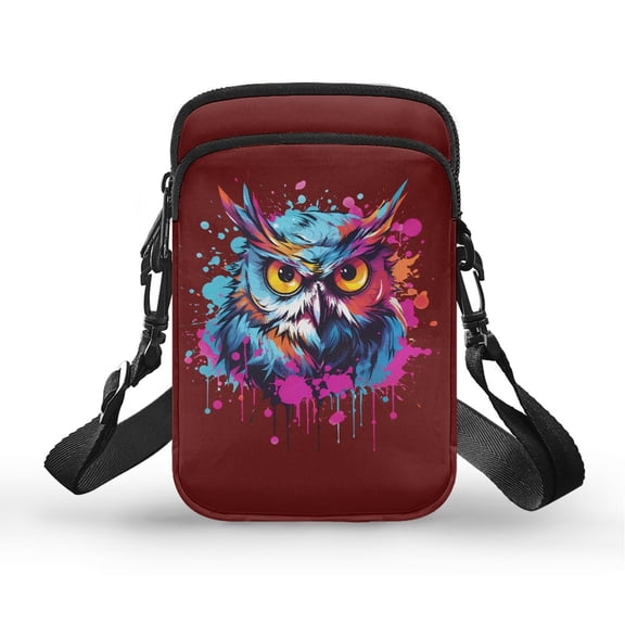 HELLHERO Colorful Owl Pattern 2 Zippers Adjustable Shoulder Strap Crossbody Bag for Unisex Outdoor Daily Use Crossbody Sling Bag Polyester 4.33x1.97x7.09