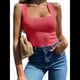 thumbnail image 2 of Camisetas Sin Mangas Acanaladas para Mujer, Verano 2025, Cuello Cuadrado, Informales, Ajustadas, de Punto. Rosa M, 2 of 7