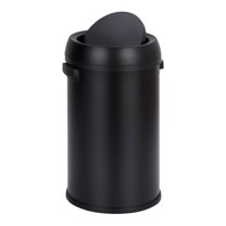 JoanKaren 17.19 Gallon Round Swing Top Trash Can,Stainless Steel Commercial Grade Garbage Bin,Domed Push To Open Lid Wastebasket,65L,Black