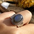 thumbnail image 4 of Inisha Creation Hammered Sterling Silver Labradorite Ring: Natural Gemstone, Cocktail Style, 4 of 10
