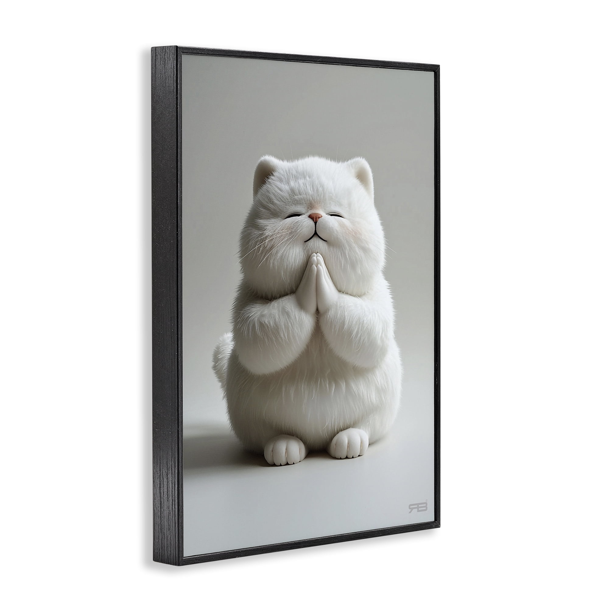 Stupell Industries Fluffy Praying Cat Animals & Insects Painting Black Framed Art Print Wall Art, 12 x 18