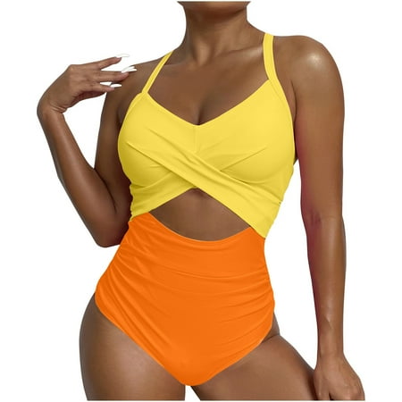 Clearance & Promo  Women s Big Size Waistless Swimsuit  Strap Backless  Sexy Design  Beach Pool  Comfortable  Quick Dry  One Piece Swimsuit  Womens Bathingsuits | Yellow S  Sopatenor