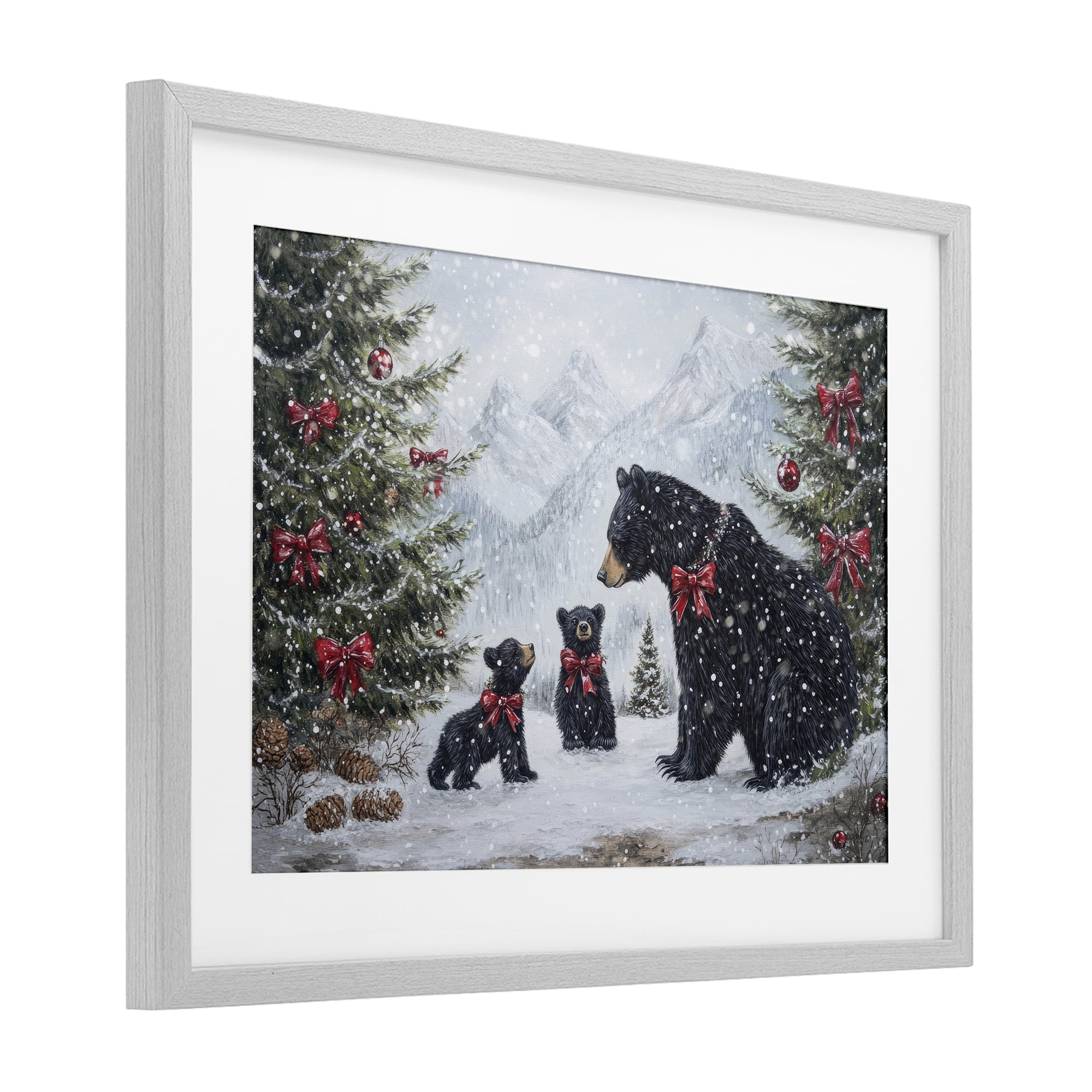 Stupell Industries Christmas Black Bears Gray Framed Print Under Glass, design by Tina LeCour