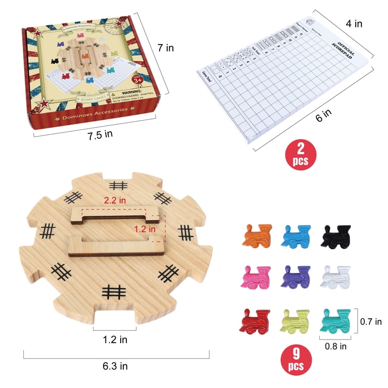 Fugocen Mexican Train Dominoes Accessories Set 6.3-Inch Large Pine