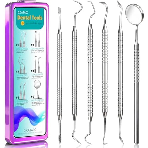 Dental Tools, Dental Pick for Teeth Cleaning, Stainless Steel Hygiene Kit with Tooth Scraper Plaque Tartar Remover - with Case