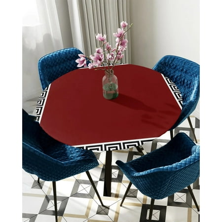 

Tablecloth Round Fitted Red Geometric Greek Pattern Elastic Edged Table Cover Protector Cloth Waterproof Polyester Rectangle 45 -50