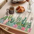 thumbnail image 3 of Tropical Cactus Placemats Set of 1, Pink Green Succulents Plants Vintage Striped Non-Slip Place Mats Washable Table Mats for Kitchen Dining Table Decorations Indoor/Outdoor, 3 of 9