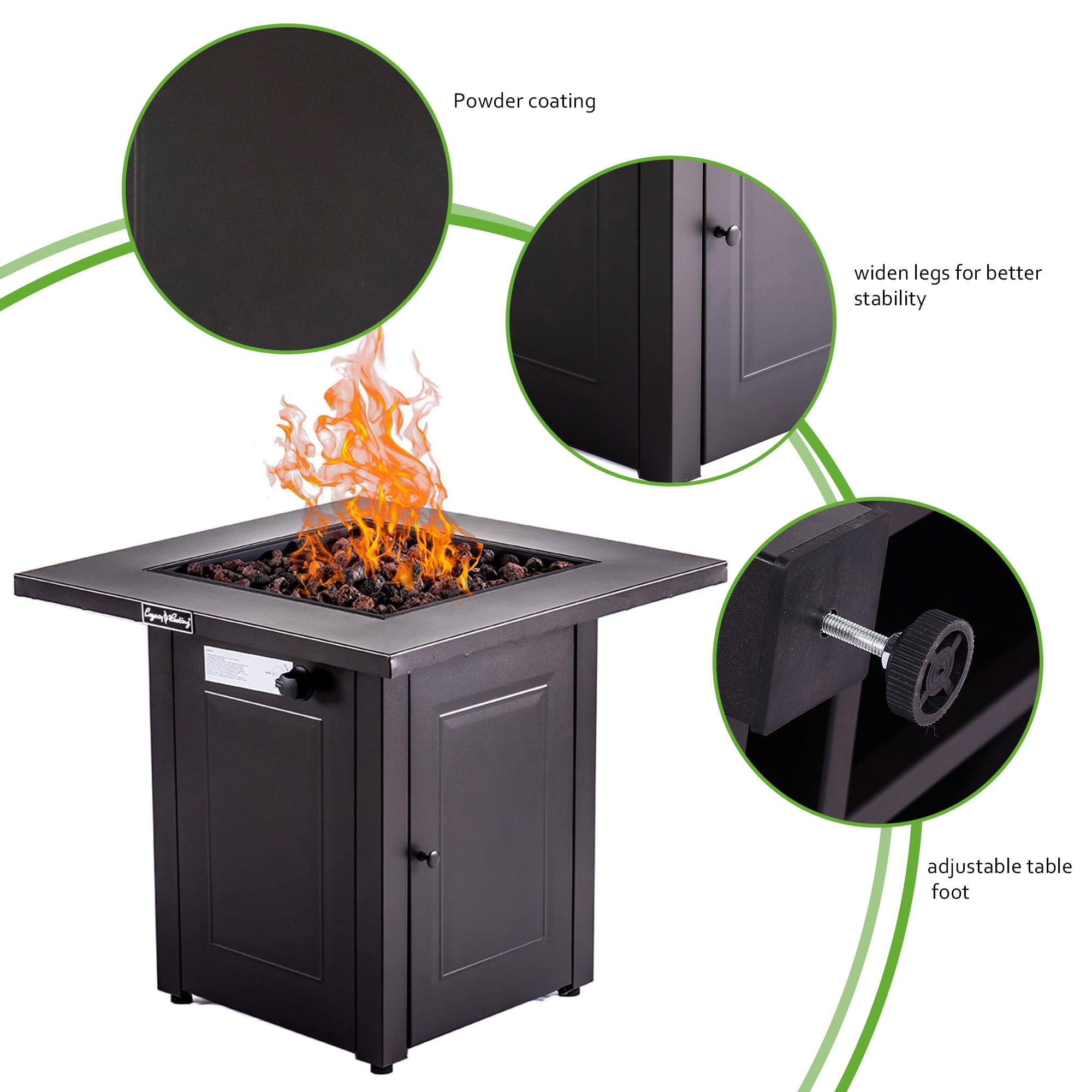 Legacy Heating 28-Inch Propane Fire Pit Table, Gas Square 50000BTU Outdoor Fire Table Dinning with Lid, Lava Stone, ETL Certification