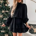 thumbnail image 2 of 2023 Women's Elegant Ruffled Dress Mock Neck Belted Puff Long Sleeve A Line New Years Eve Dresses for Women Party, 2 of 5
