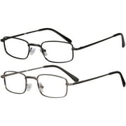Equate Jordan Value 2-Pack Unisex Rectangular Reading Glasses with Case, Black/Gunmetal, +2.50