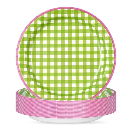 DTFMZOV Paper Plates 8.5 Inch, Disposable Green Gingham Cake Dessert Plates, Microwave-safe, Checkered Plaid Plates for Picnic Wedding Baby Shower Birthday Tea Party Supplies(50pcs)