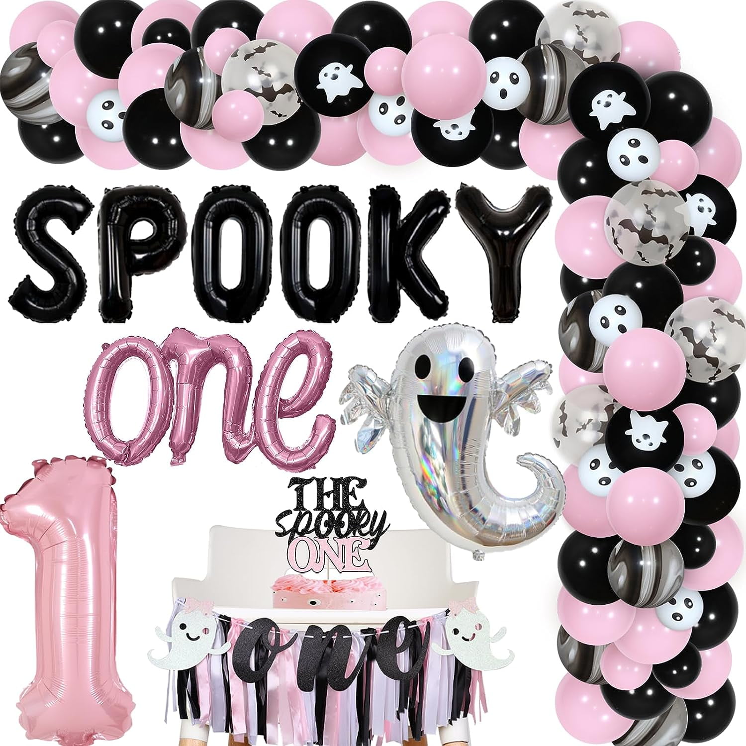 Spooky One Birthday Decorations Girl Pink and Black Halloween 1st