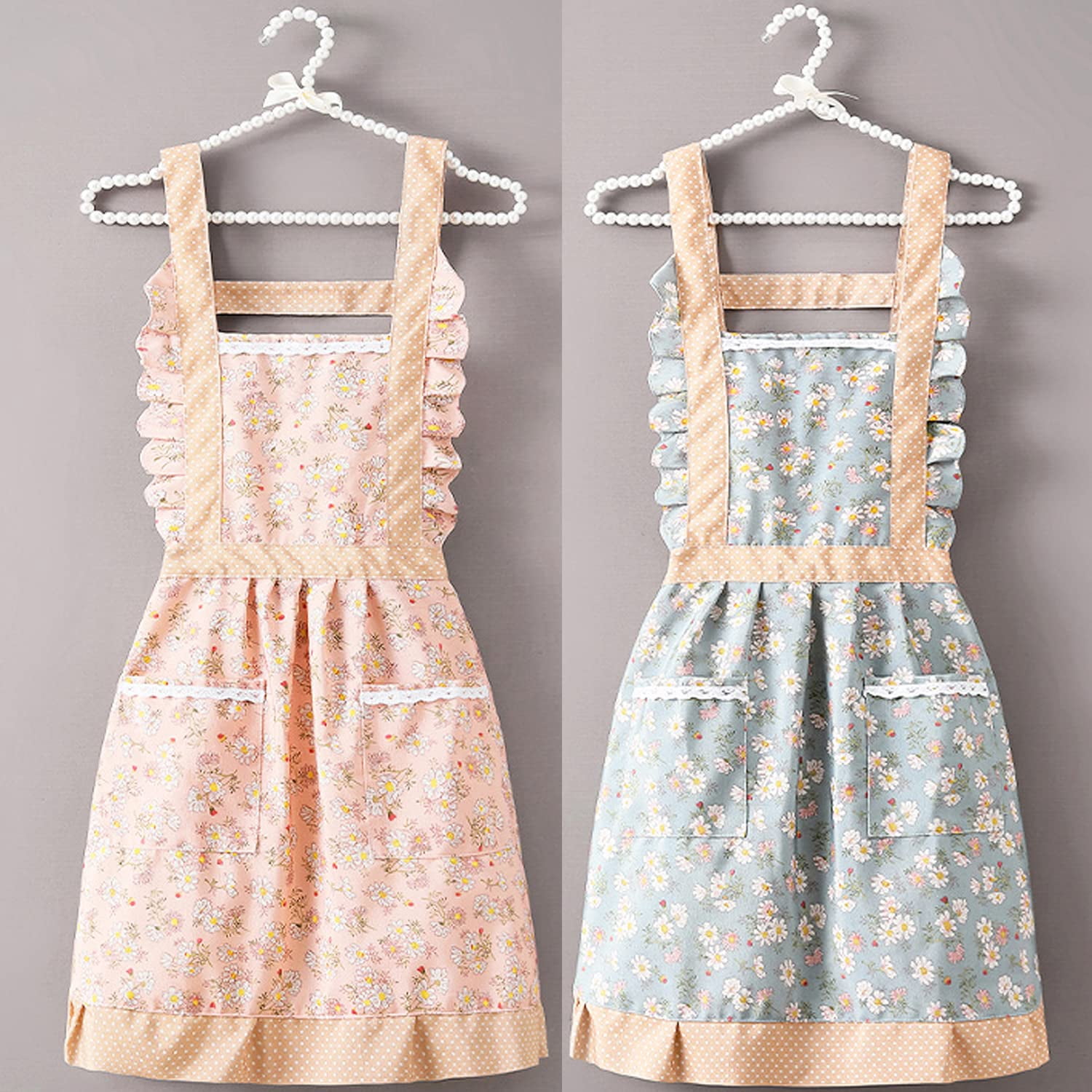 Holzlrgus Floral Cotton 2-Pocket Vintage Gardening Cooking Apron with Pocket