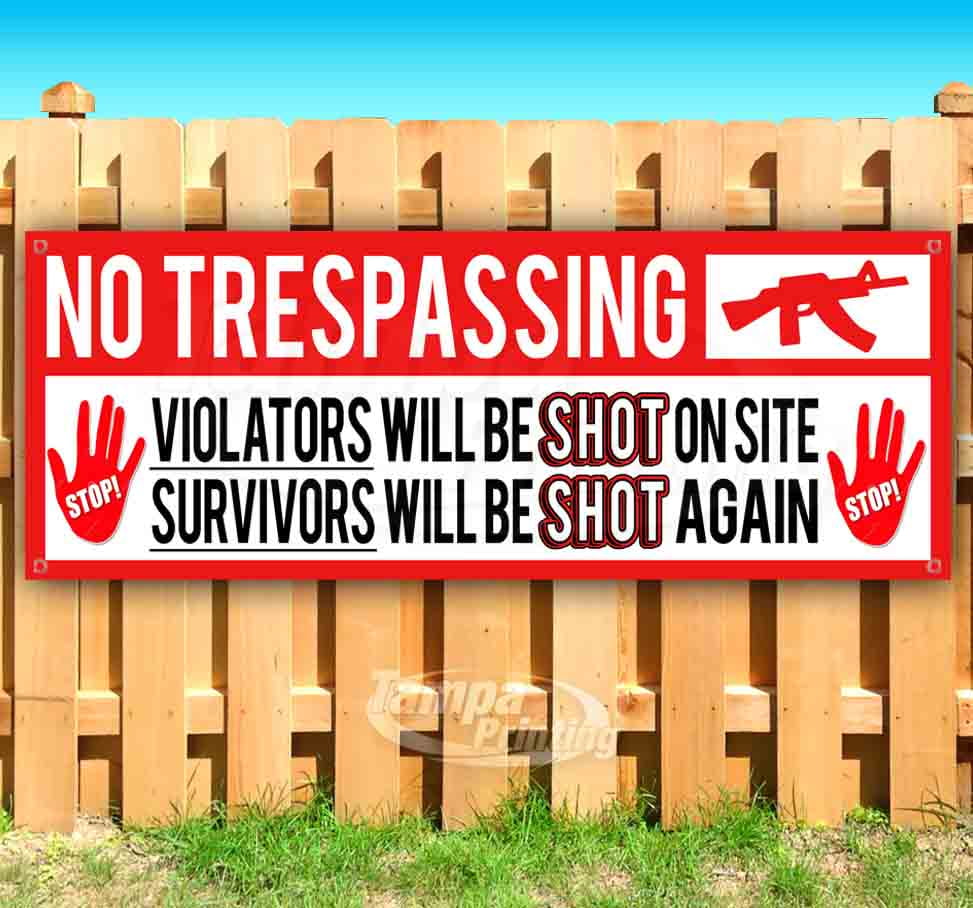 Survivors Will Be Shot Again Tin Sign No Trespassing Violators Will Be Shot