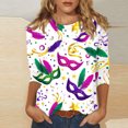 thumbnail image 2 of Womens Mardi Gras Top 3/4 Sleeve Carnival Shirt, Casual Crew Neck Blouse for 2026 Carnival Party, 2 of 5