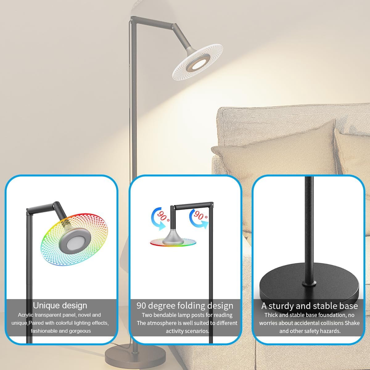 RGB Floor Lamp for Living Room, Smart Floor Lamp with App Remote Control, 16 Million Colors Dimmable Standing Lamp, Color Changing LED Corner Light for Bedroom, Office, Reading, Gaming